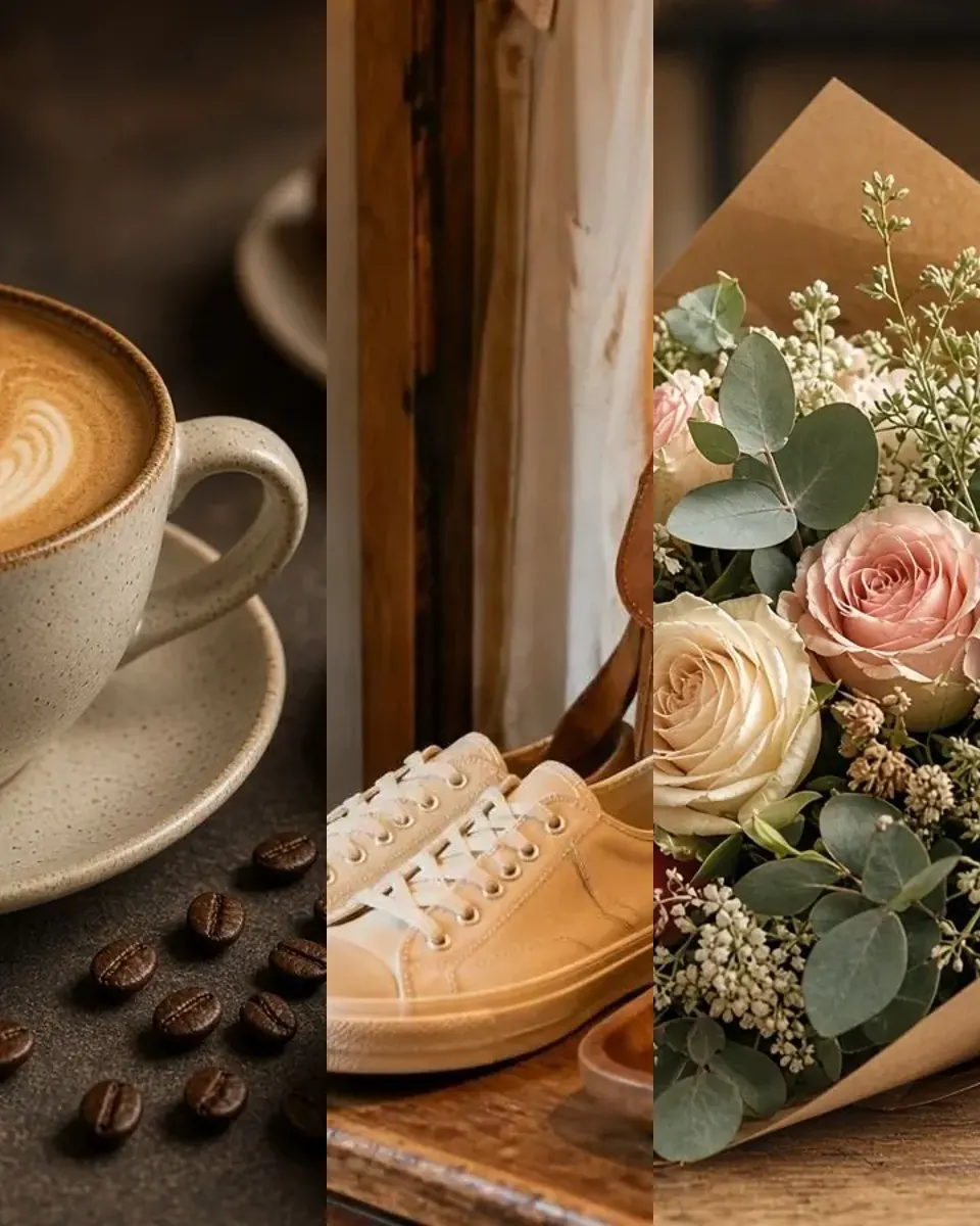 Coffee and a croissant, second-hand finds and handmade flowers